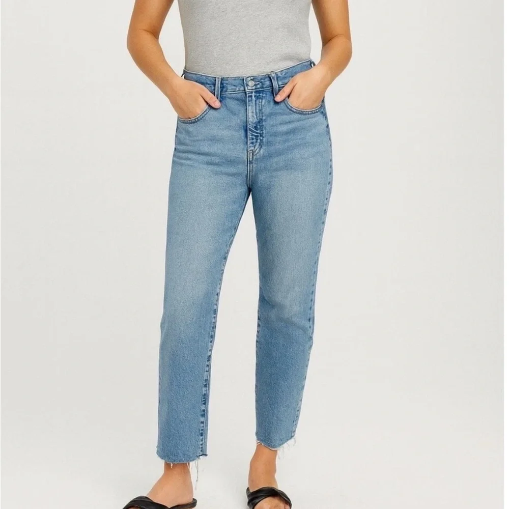 J.‎ Crew Light Blue Essential Straight Leg Jeans Raw Hem